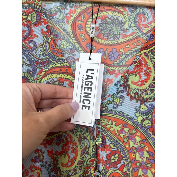NWT L'agence Pixie Bohemian Long Sleeve Paisley Print Crepe De Chine Blouse Red - Picture 4 of 8